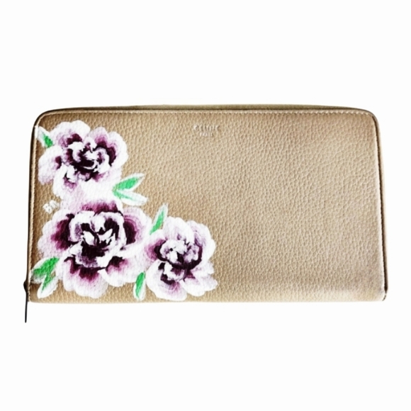 Authentic Celine Continental Zip Leather Wallet, Custom Handpainted - Picture 1 of 10